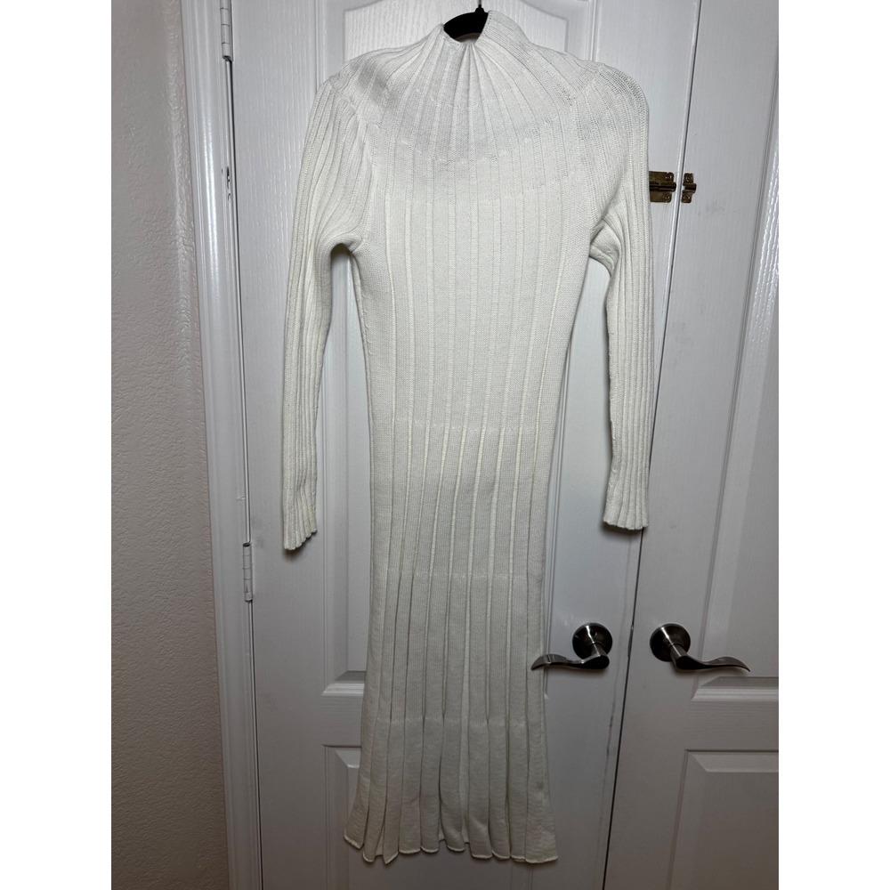 Banana Republic Cream Ribbed Knit Mock Neck Long Sleeve Midi Sweater Dress